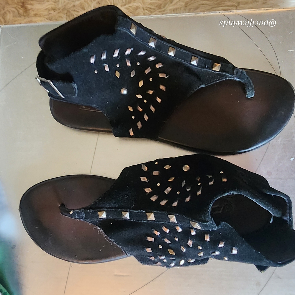 LEATHER BLACK DECREE GLADIATOR Sandals with Ankle Strap SIZE 8